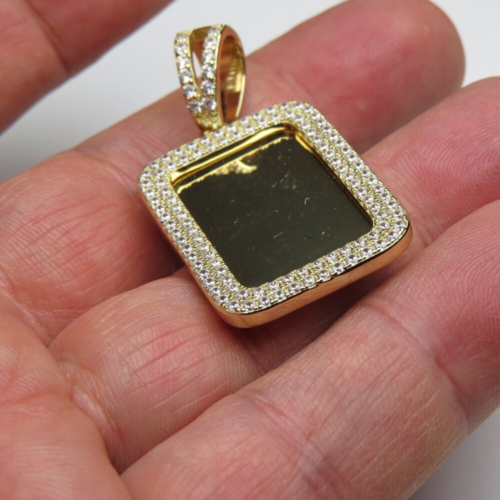 18k Gold Sterling Silver Diamond Dog Tag Pendant